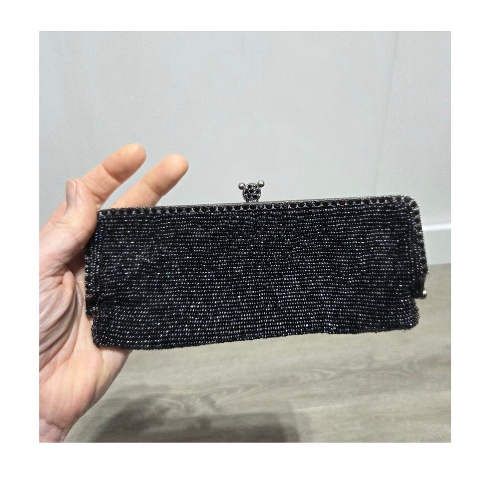 La Regale Vintage Fully Beaded Black Clutch with Magnetic Hinge Closure Goth